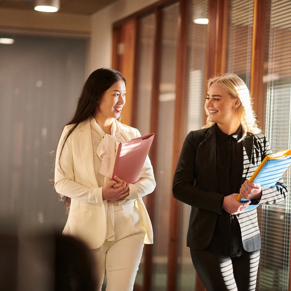 Business team reviewing company documents in a modern office